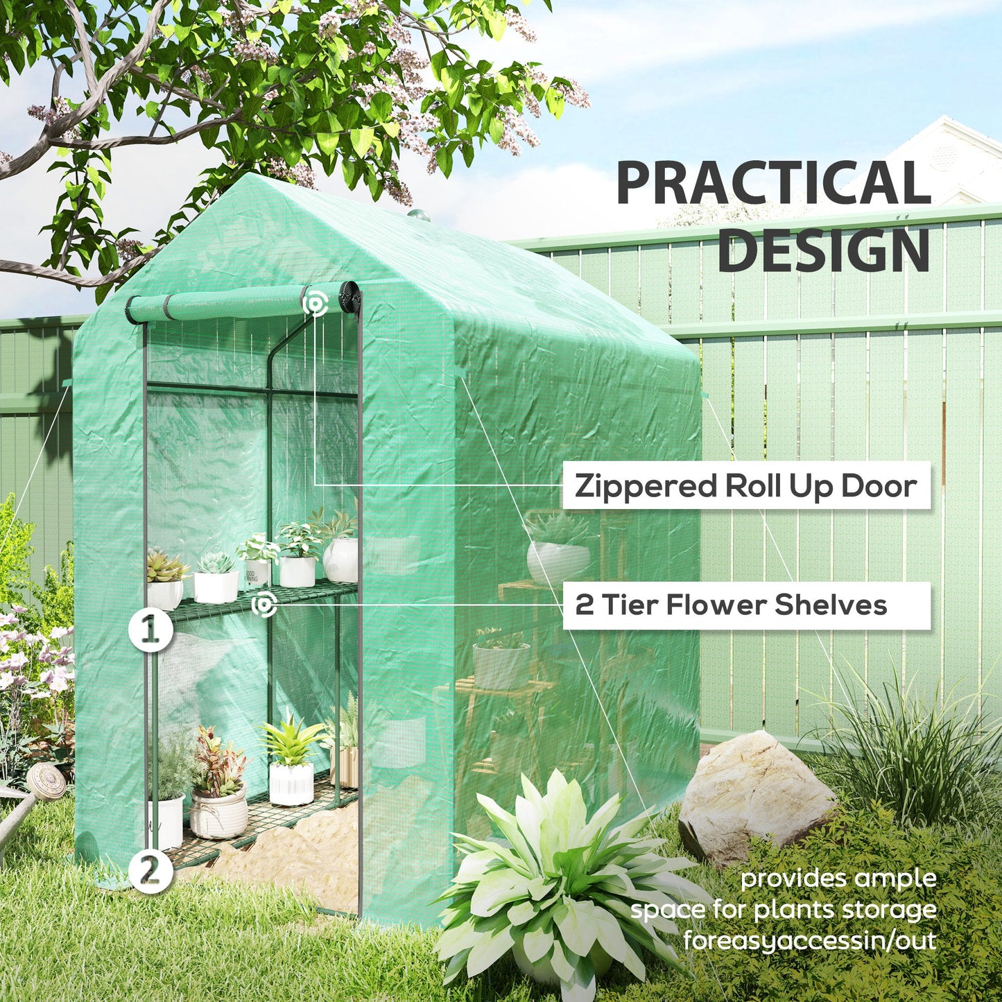 Outsunny 120 x 186cm Walk-In Greenhouse z półkami