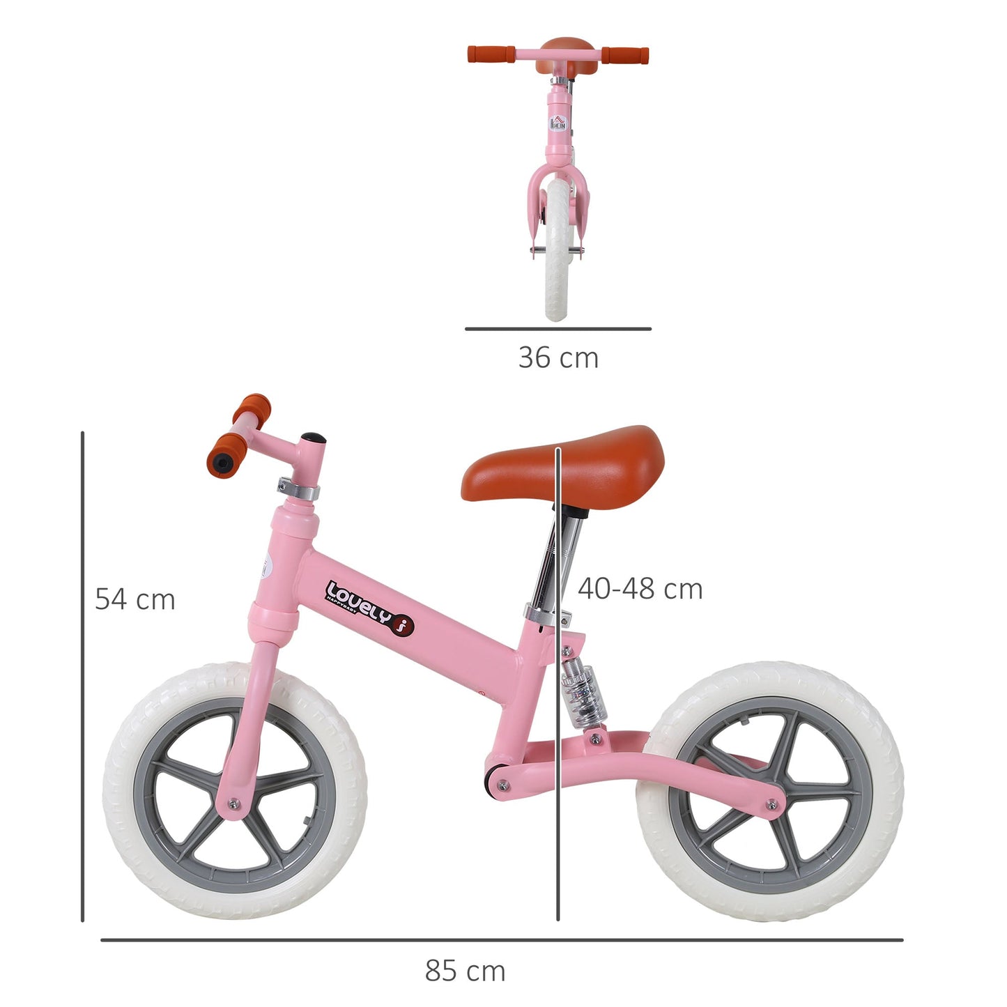 HOMCOM 12" Rowerek biegowy dla dzieci bez pedałów Rower z regulowanym siedzeniem i oponami EVA Rower treningowy dla maluchów z amortyzatorem 2-5 lat Prezent dla chłopców i dziewcząt Różowy