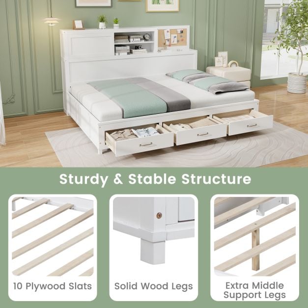 Single/Double Daybed Frame with 3 Storage Drawers-Double Size