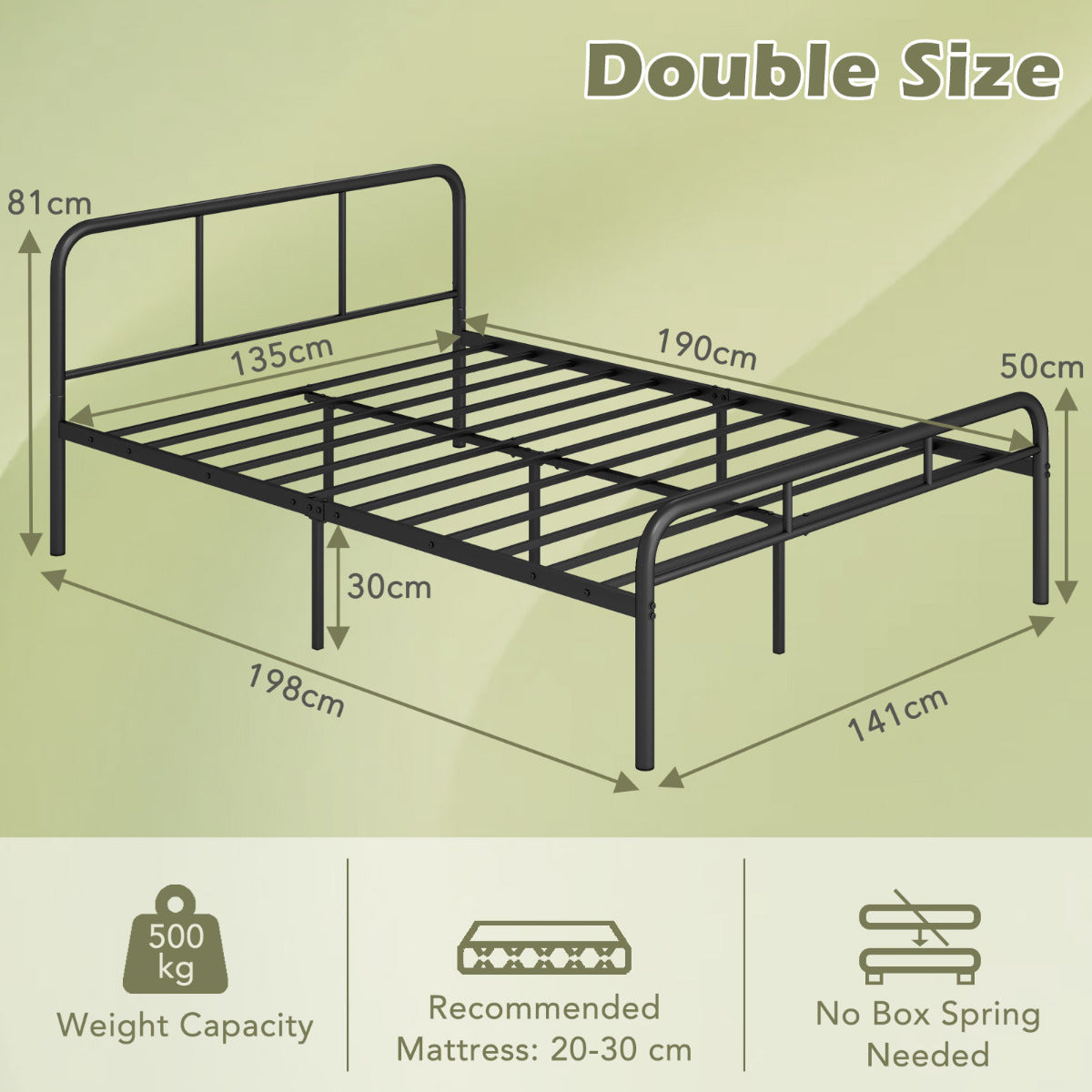 Bed Frame with Headboard and Footboard-Double Size