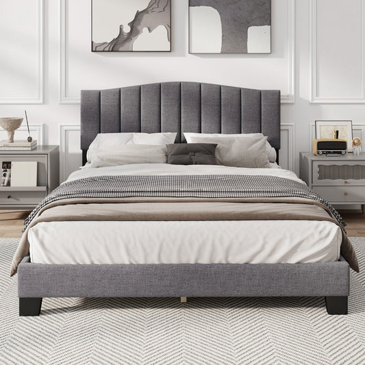 Modern Upholstered Bed Frame with Headboard and Wooden Slat Support-Double Size
