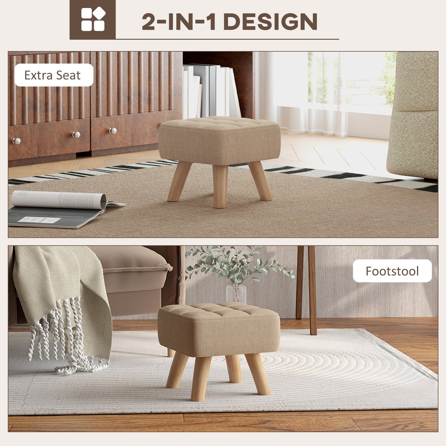Podnóżek HOMCOM Linen-Look Square Padded - brązowy