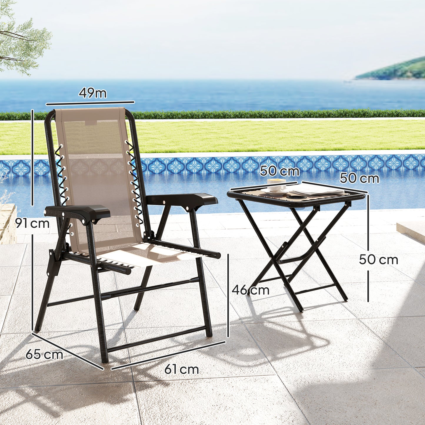 Zestaw ogrodowy Outsunny, stół i krzesła, trzyczęściowy, kolor khaki