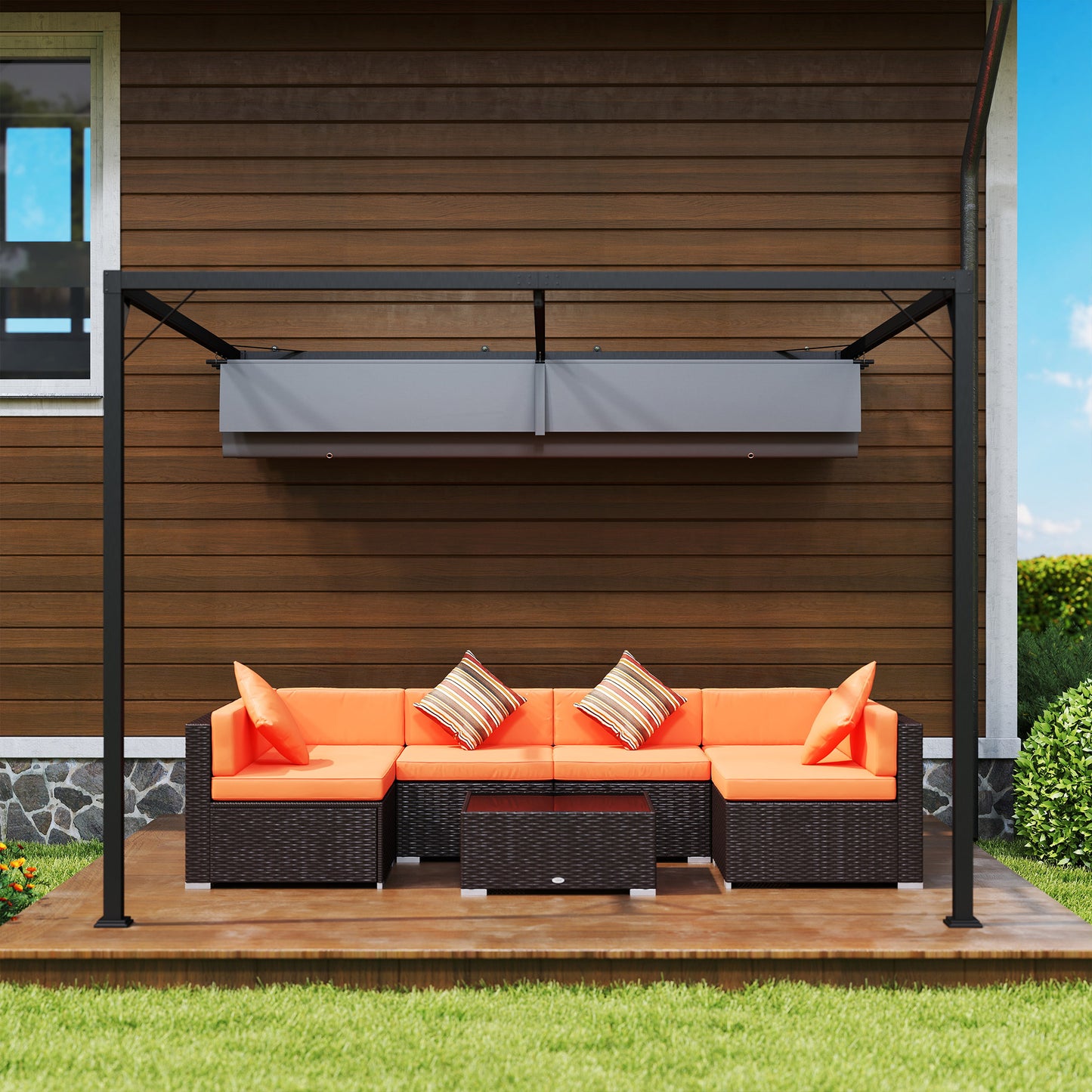 Outsunny 3 x 3(m) Pergola zewnętrzna z chowanym daszkiem - szara