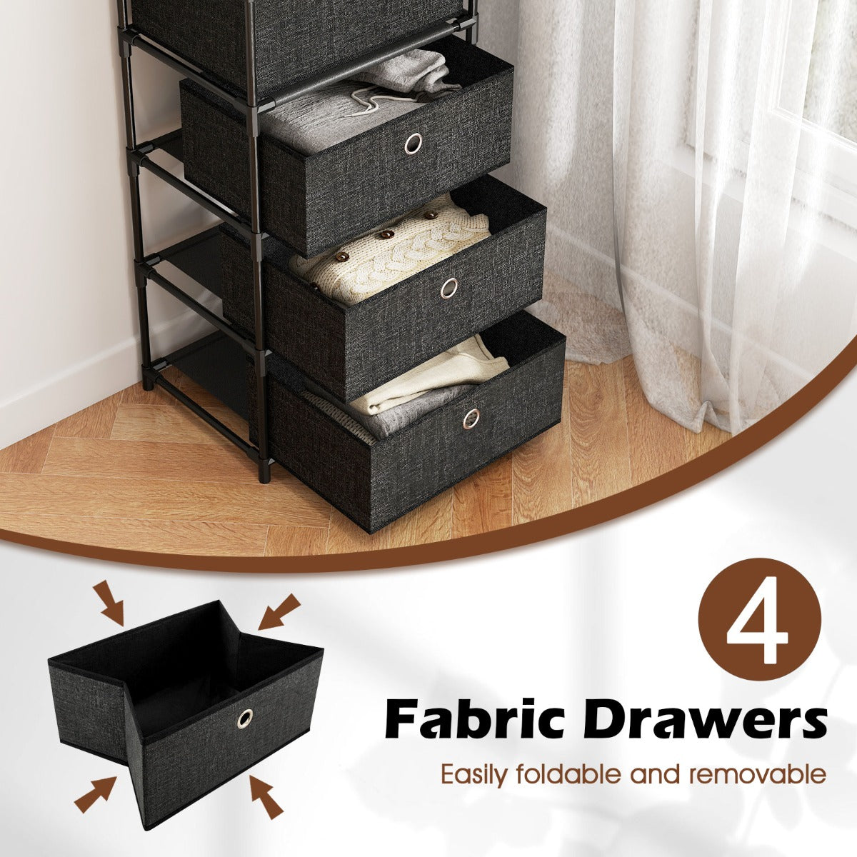 Dresser with 4 Drawer Wood Top and Metal Frame-Black