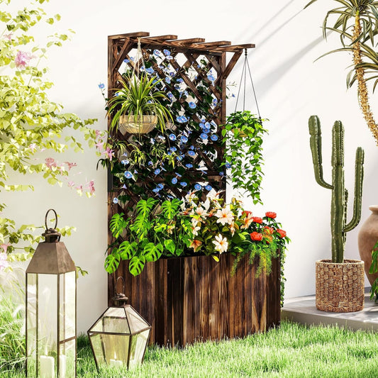 Outsunny Wooden Planter with Trellis, image 2