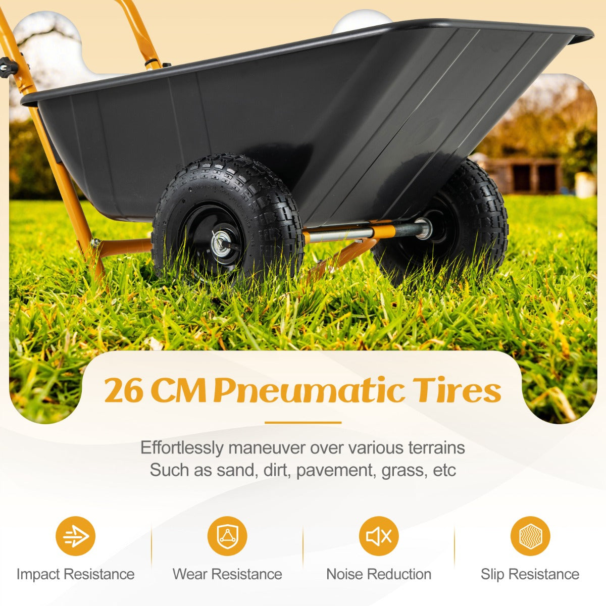 Heavy-Duty Garden Utility Cart with Pneumatic Tires-Black
