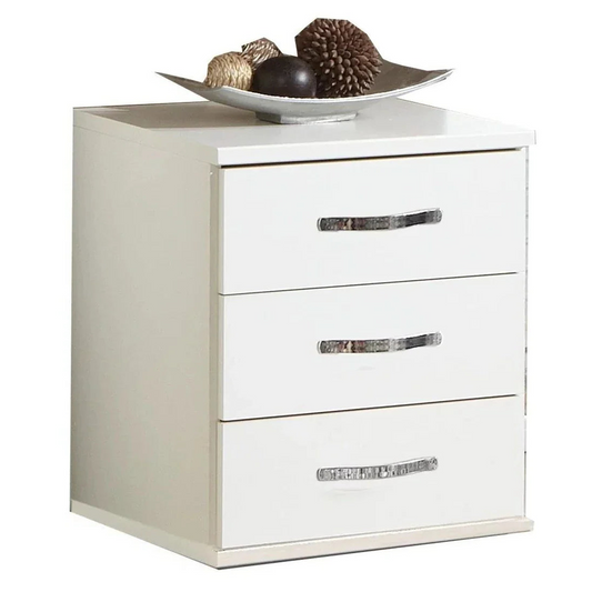 Bedside Table DEWI 3 Drawer Nightstand White 46cm