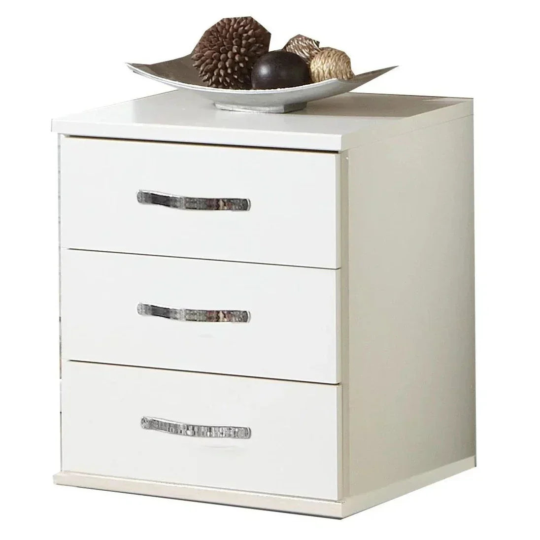 Bedside Table DEWI 3 Drawer Nightstand White 46cm