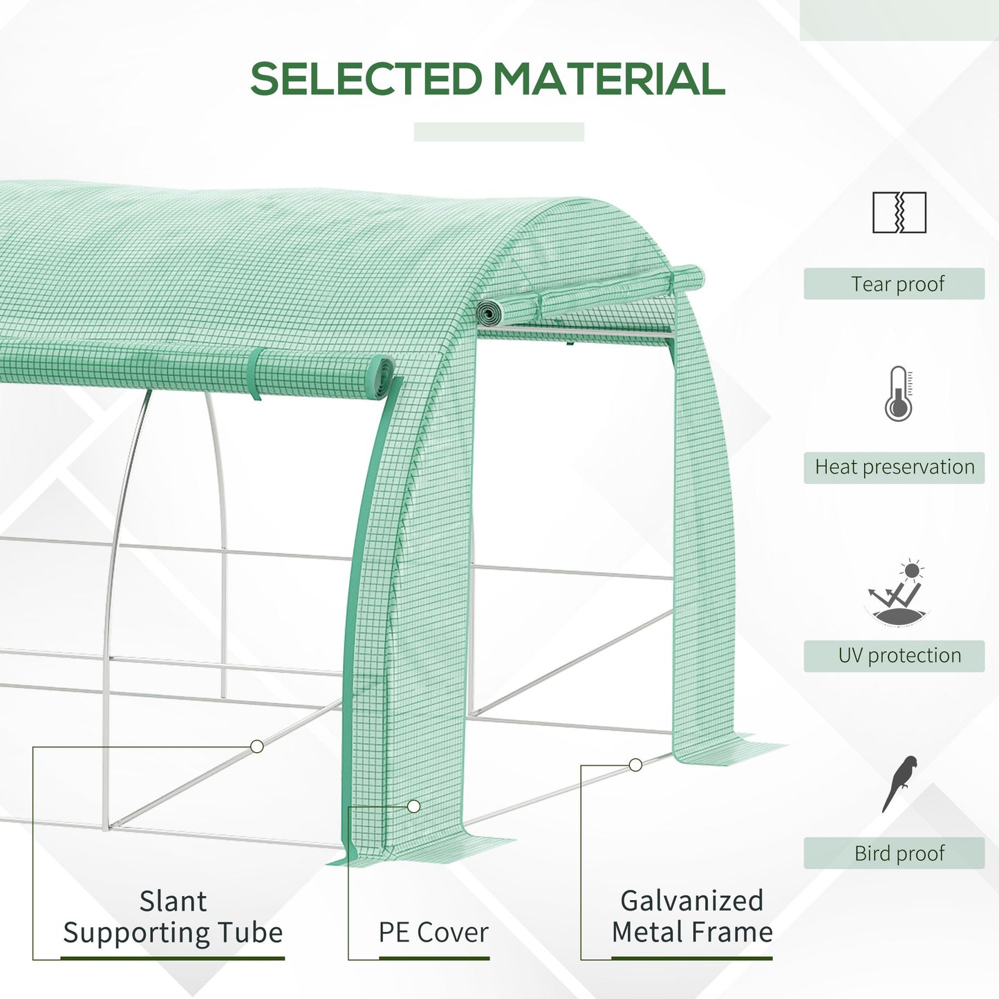 Outsunny Polytunnel Greenhouse Walk-in Grow House Tent z rolowanymi ścianami bocznymi, drzwiami zamykanymi na zamek błyskawiczny i 8 oknami, 4x3x2m, zielony
