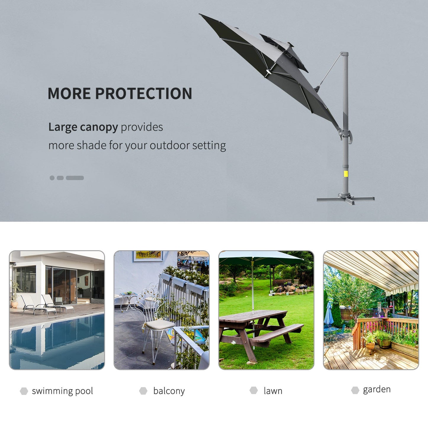 Outsunny 3m Cantilever Parasol w/ Solar Lights Power Bank Base 360¡ Spin Dark Grey