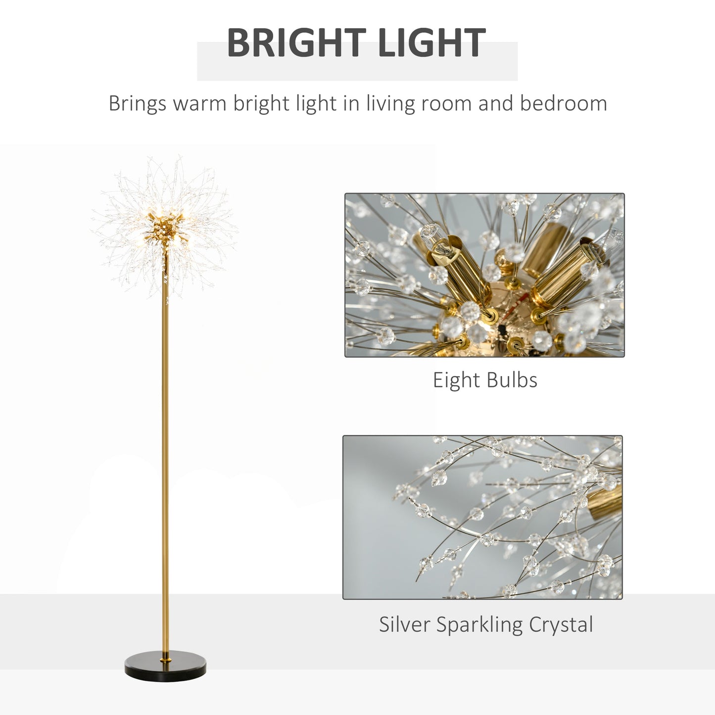 HOMCOM 160cm Lampa podłogowa Dandelion-Crystallite z przełącznikiem nożnym
