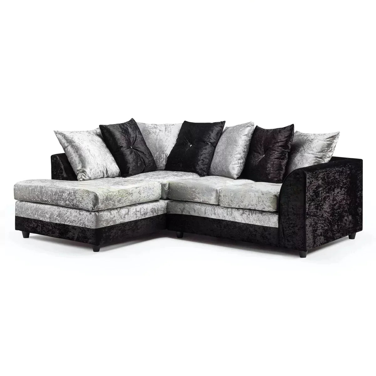 Narożna sofa Dyla Crushed Velvet - czarno-srebrna