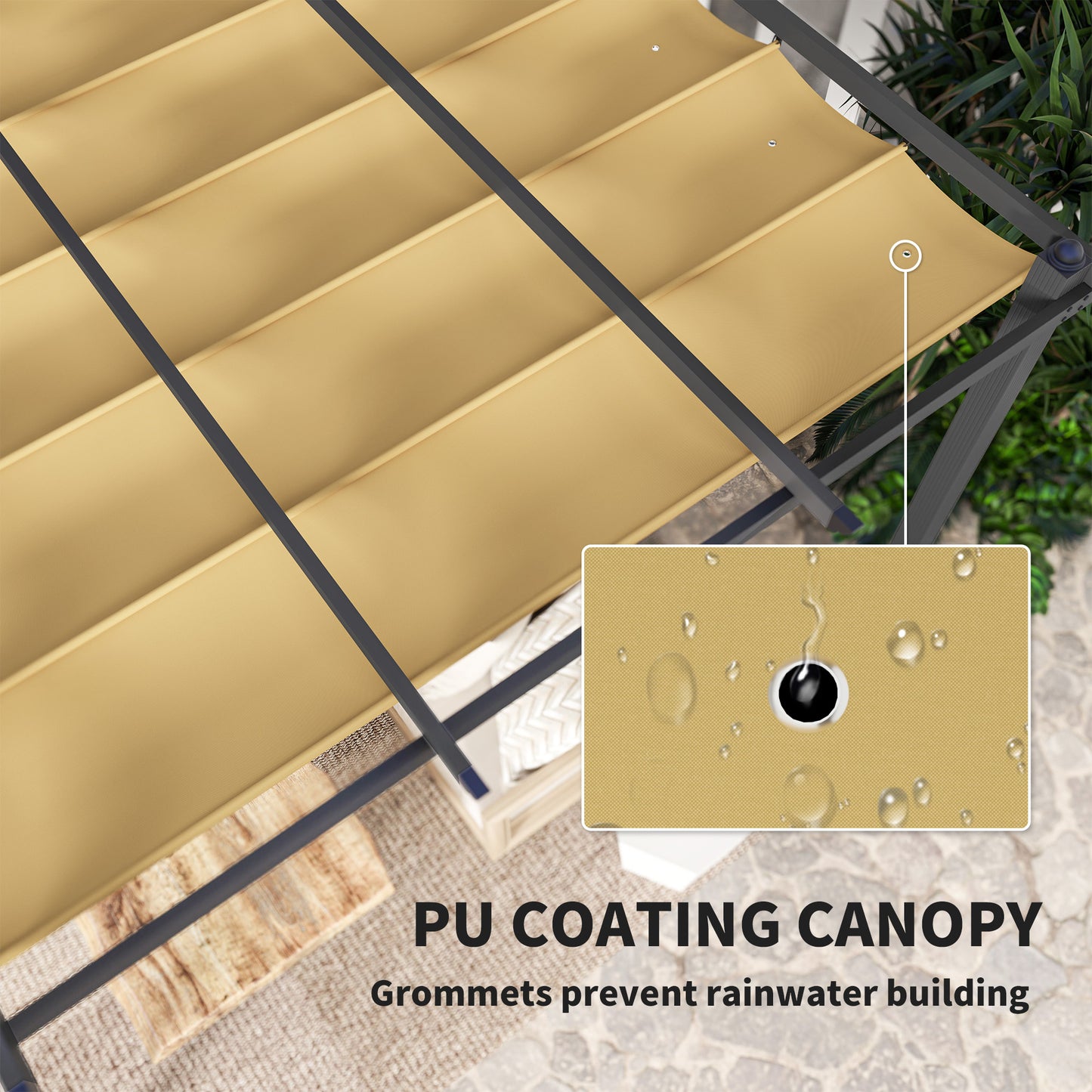 Outsunny 3 x 4m aluminiowa pergola z rozsuwanym dachem - khaki