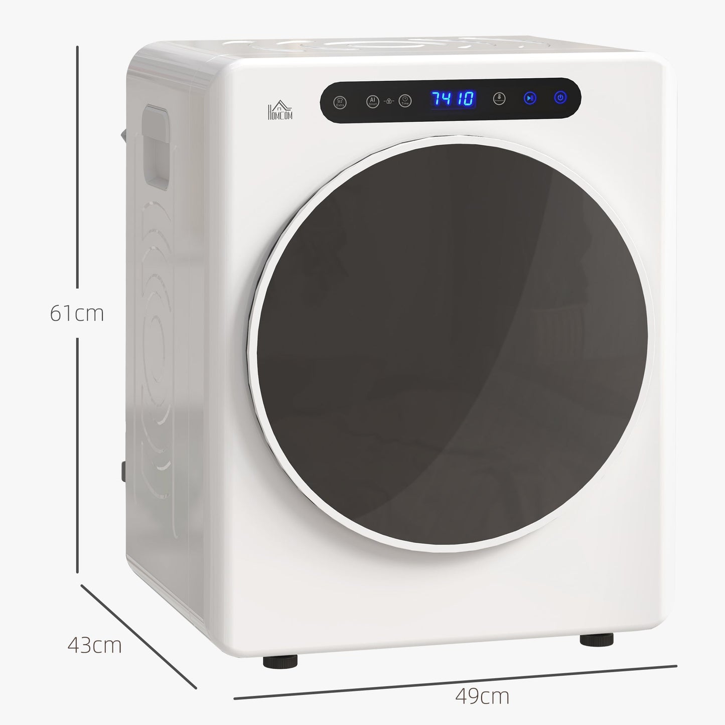 Suszarka bębnowa HOMCOM 4 kg z otworem wentylacyjnym, kompaktowa wolnostojąca suszarka bębnowa z przodu o mocy 1000 W, z wanną ze stali nierdzewnej, timerem, 6 ustawieniami temperatury, mała przenośna suszarka do ubrań, biała