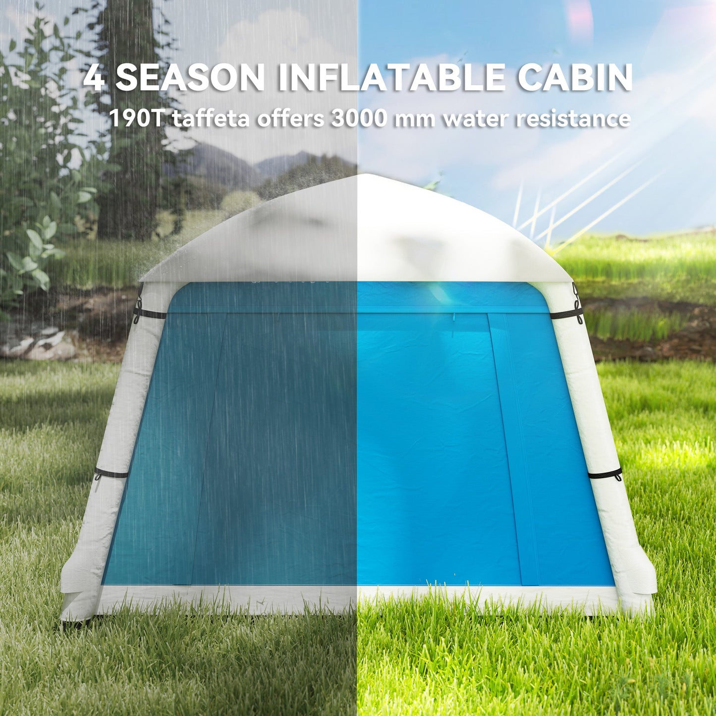 Outsunny Inflatable Camping Tent w/ Hand Pump, Easy Setup 1/2 Person Blow Up Tent Waterproof 190T Taffeta w/ Mesh Windows, Doors and Carry Bag, Light Blue