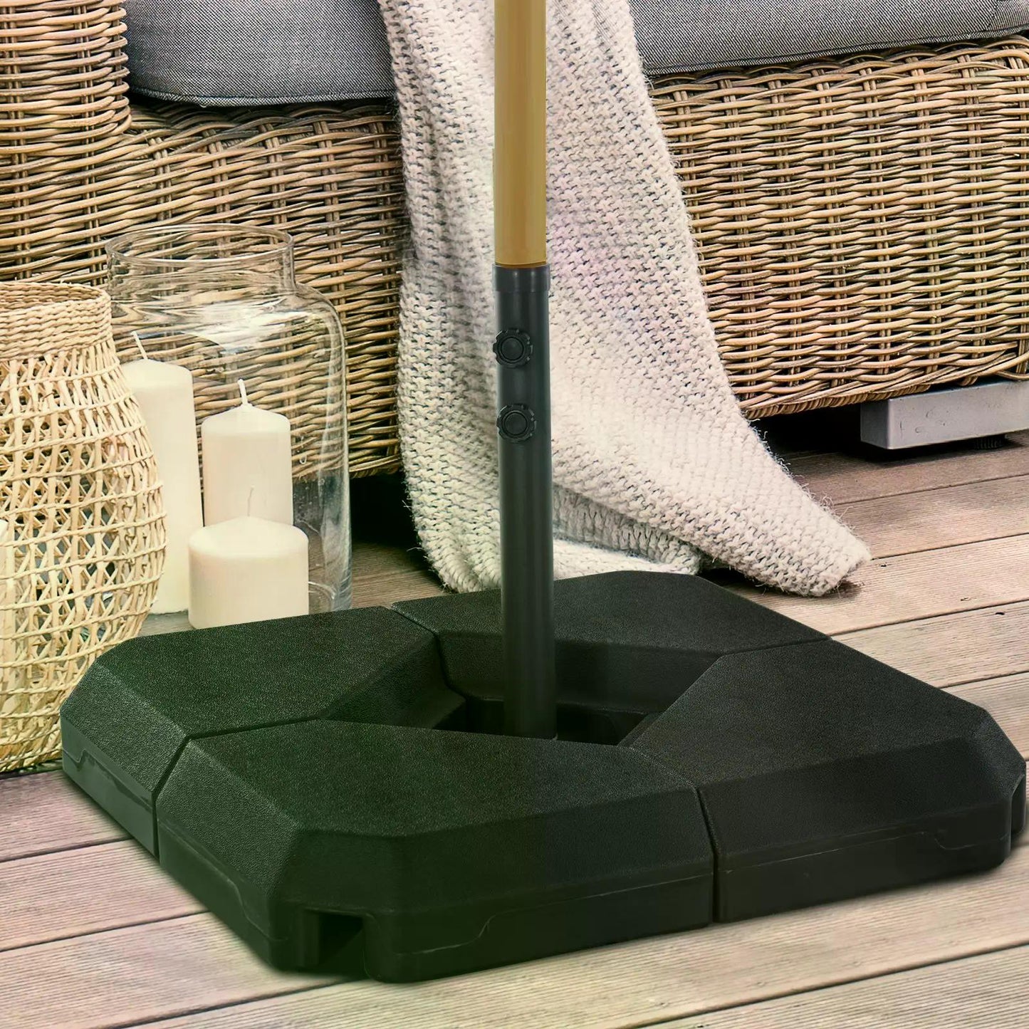 Outsunny 4PCs Fillable Parasol Base Weights with Steel Cross Base Garden Umbrella Stand 60L Water or 72kg Sand Filled Weights Plastic Black