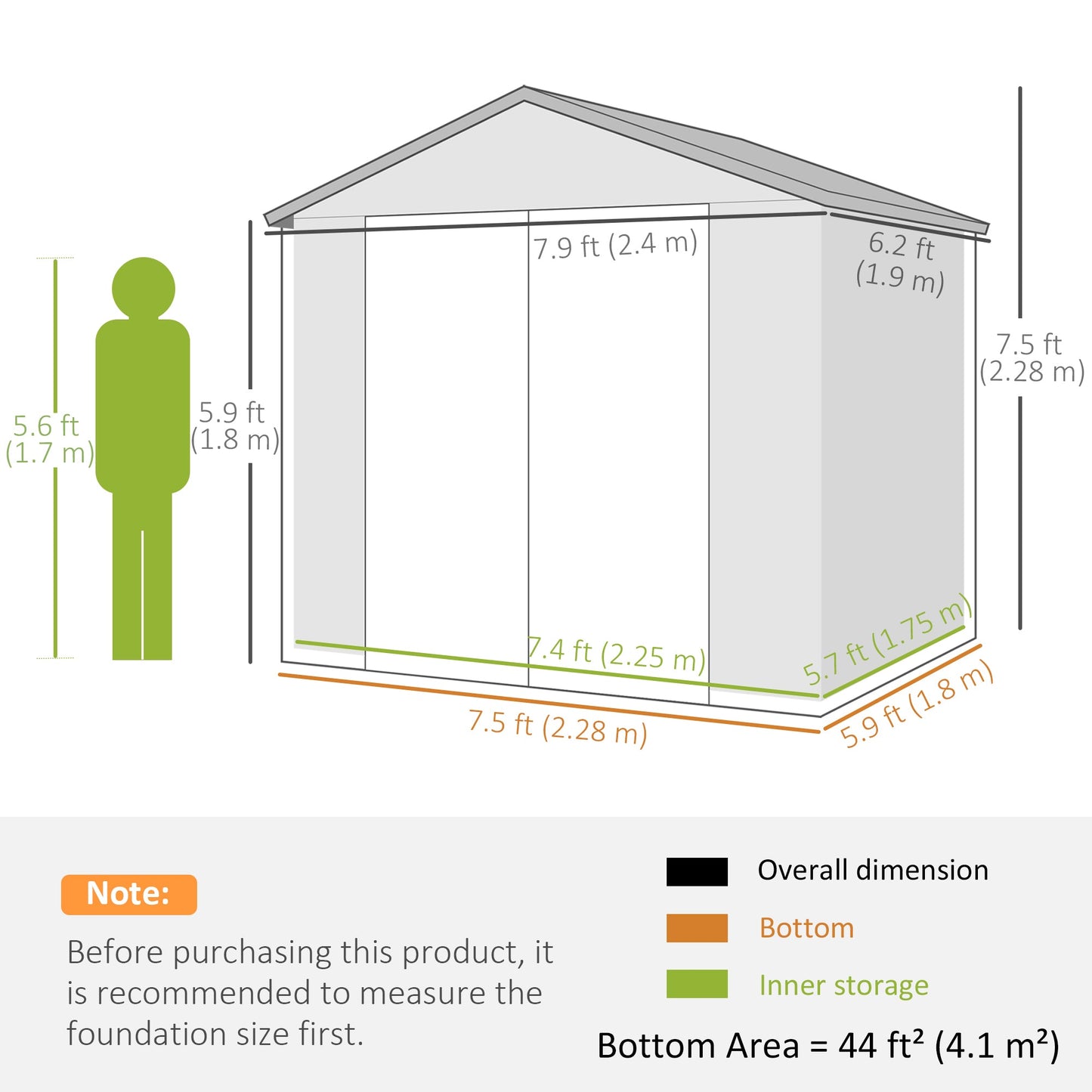 Szopa Outsunny 7,9 x 6,2 stopy, aluminiowa, z ramą i plastikową ścianą, z fundamentem - jasnoszara