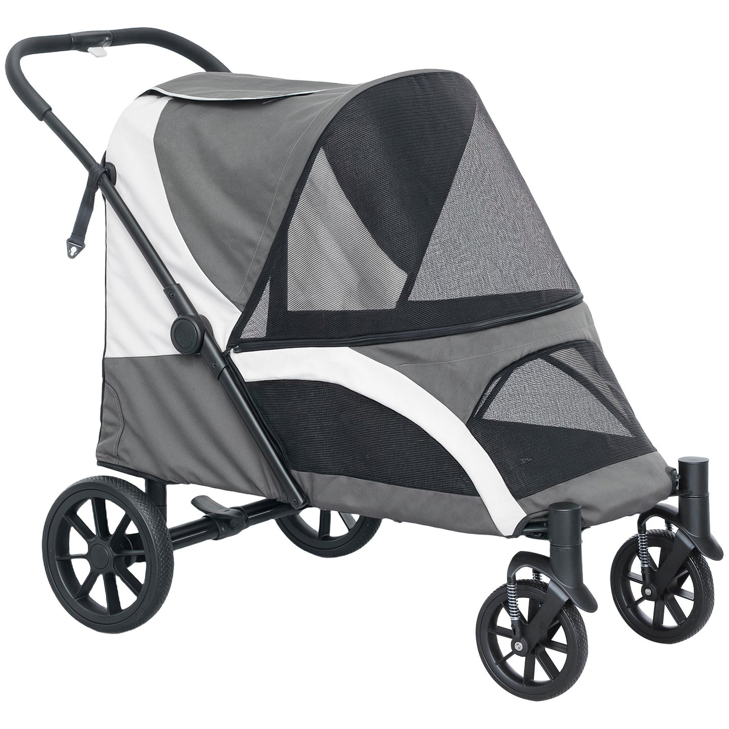 PawHut Foldable Pet Stroller for Large Dogs with 4 Big Wheels, Shock-Absorbing Frame, Safety Leashes, Brakes, Dark Grey