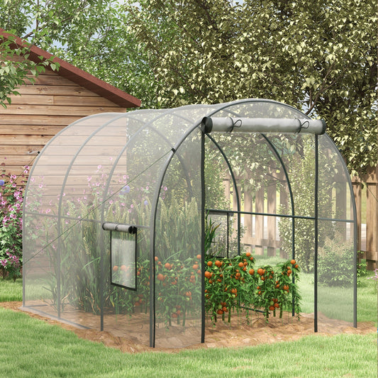 منزل نمو خارجي من Outsunny Polytunnel Greenhouse مع غطاء بلاستيكي وباب ونافذة شبكية وإطار فولاذي، 3 × 2 × 2 متر، شفاف