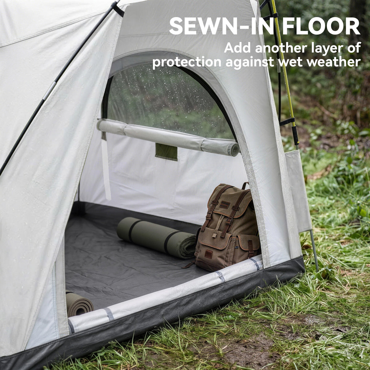 Outsunny 3 Person Automatic Camping Tent, Outdoor Pop Up Tent, Portable Backpacking Dome Shelter, Light Grey