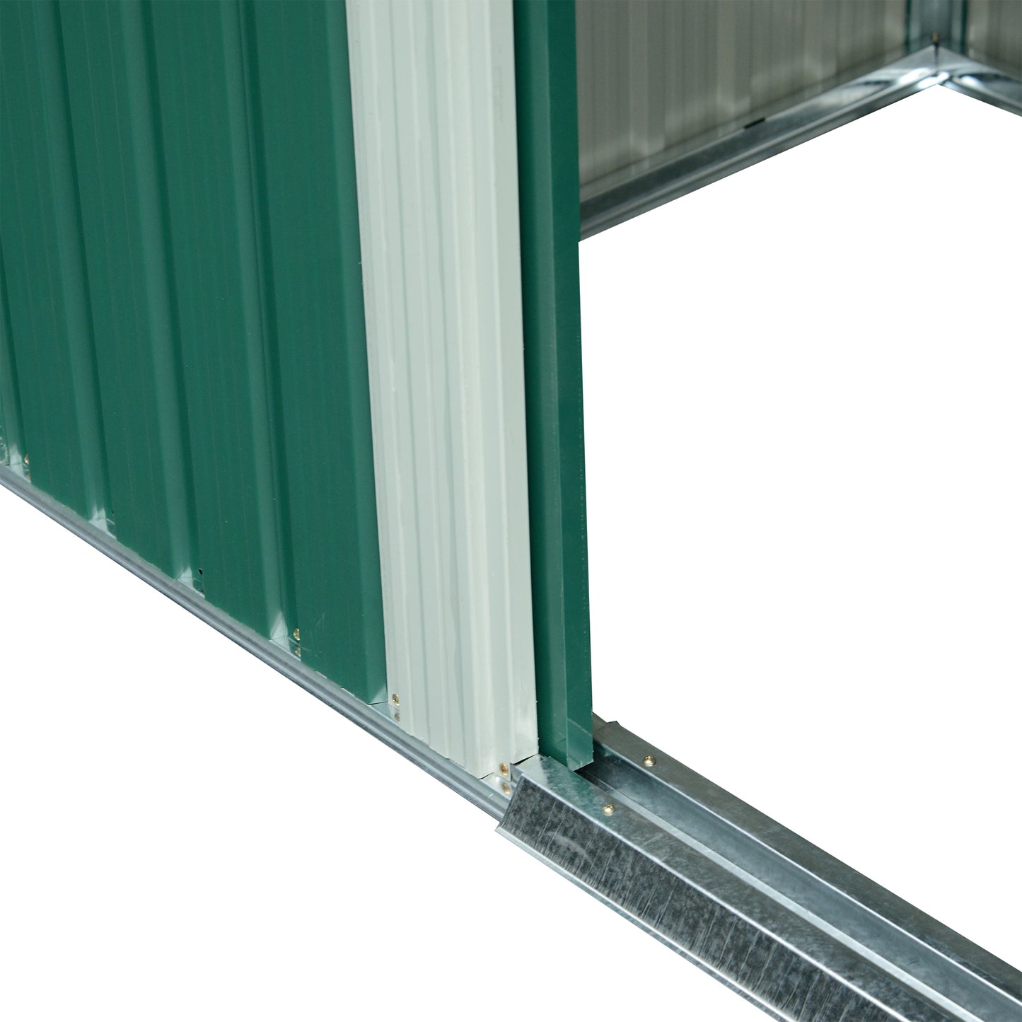 Outsunny 8,5 x 6 stóp metalowa szopa z panelami Lightsky, ogrodowy domek narzędziowy z podwójnymi drzwiami do ogrodu, na patio i trawnik, zielony