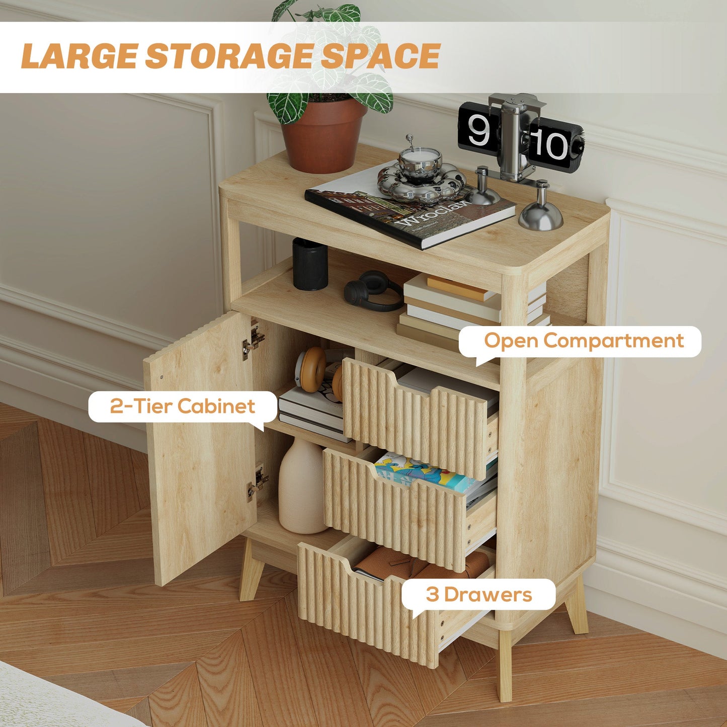 HOMCOM Small Sideboard with Drawers and Adjustable Shelf - Nature Wood Finish