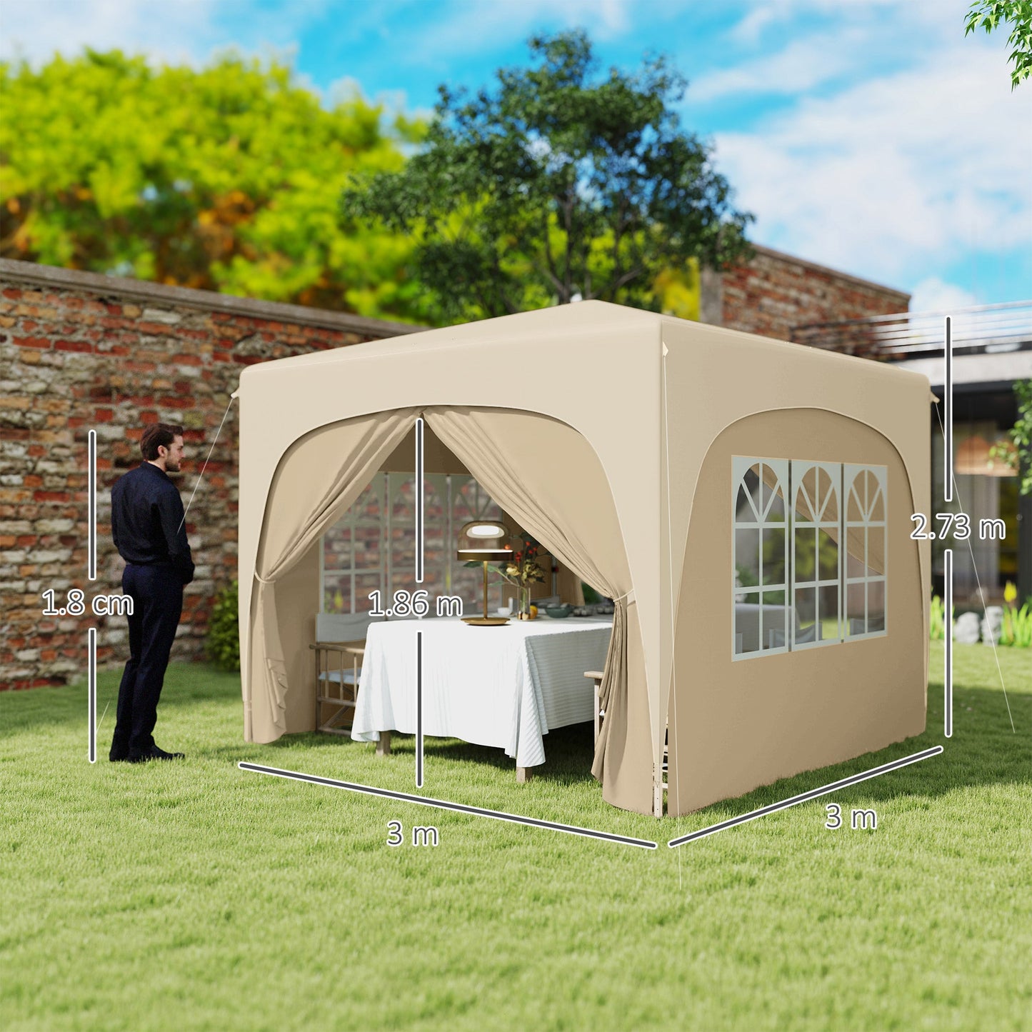 Outsunny 3 x 3m Pop-Up Gazebo Shelter, z akcesoriami - Piaskowy