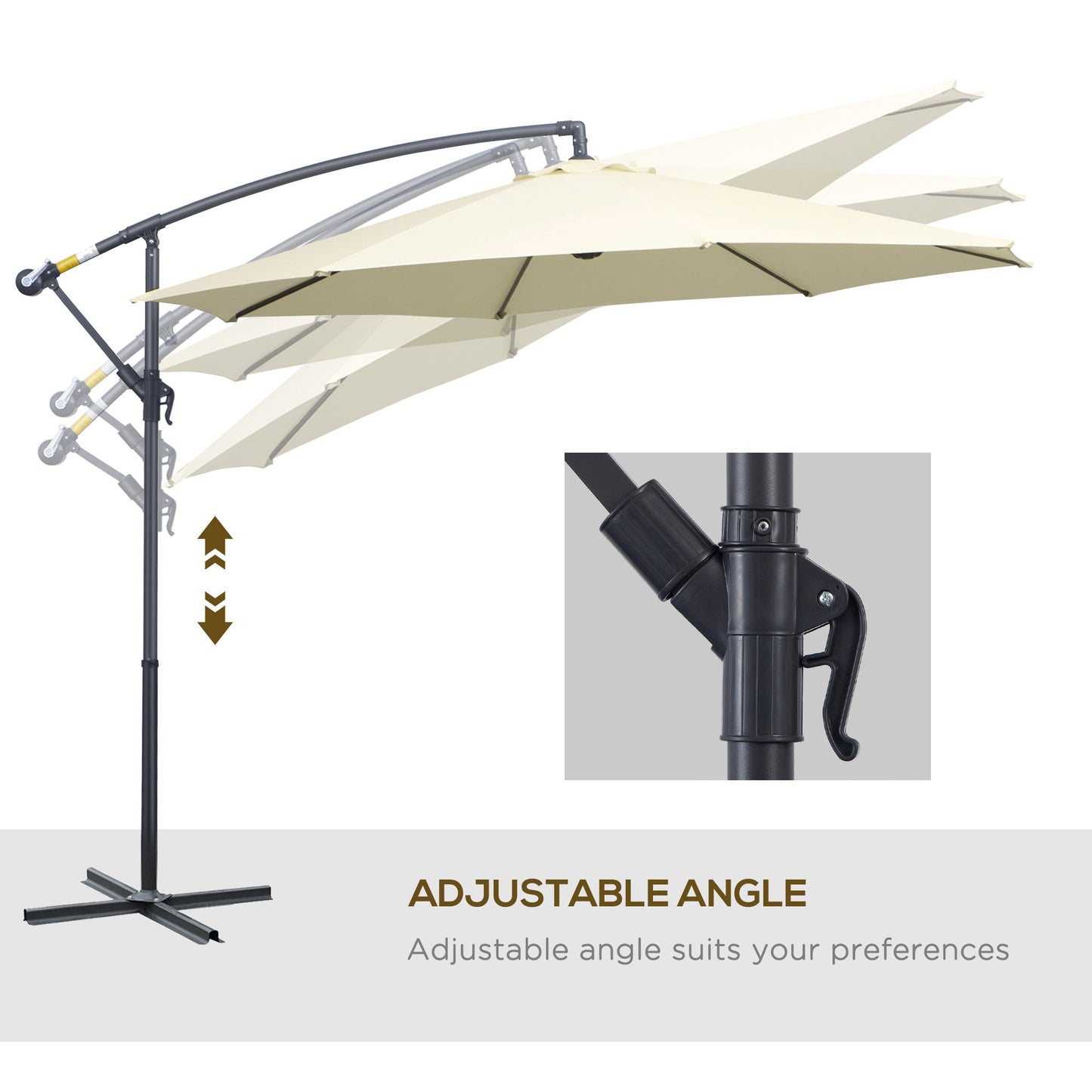 Outsunny 3 m Parasol Garden Sun Umbrella Banana Hanging Rattan Set Umbrella Cantilever - Cream white
