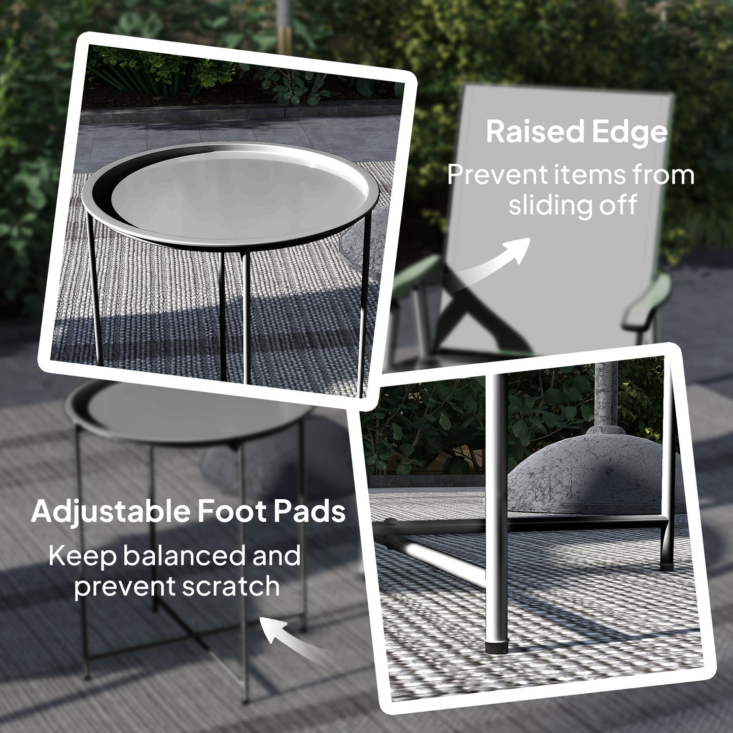 Outsunny Steel Removable Tray Top Garden Table - Black
