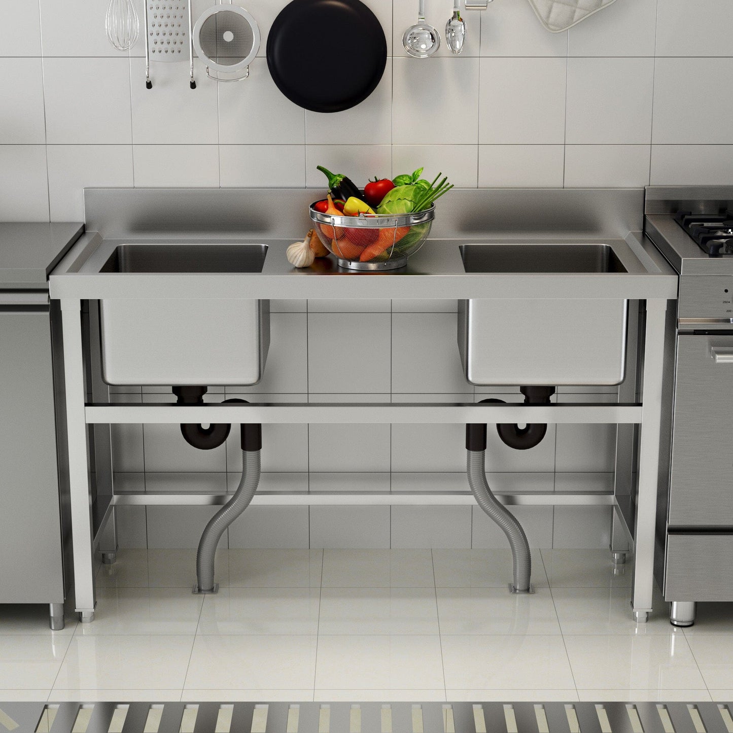 4ft Stainless Steel Kitchen Commercial 3-compartment Sink with Drainboard