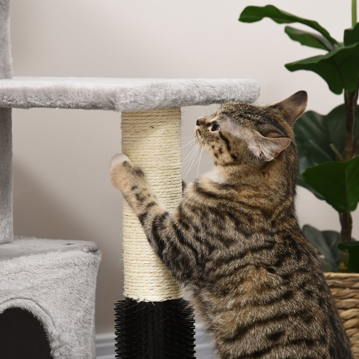 PawHut Cat Tree dla kotów domowych, wieża wspinaczkowa, drapak dla kotów, centrum aktywności dla kotów z zabawką do masażu, wisząca piłka, łóżko, grzęda, 48 x 48 x 85 cm, szary