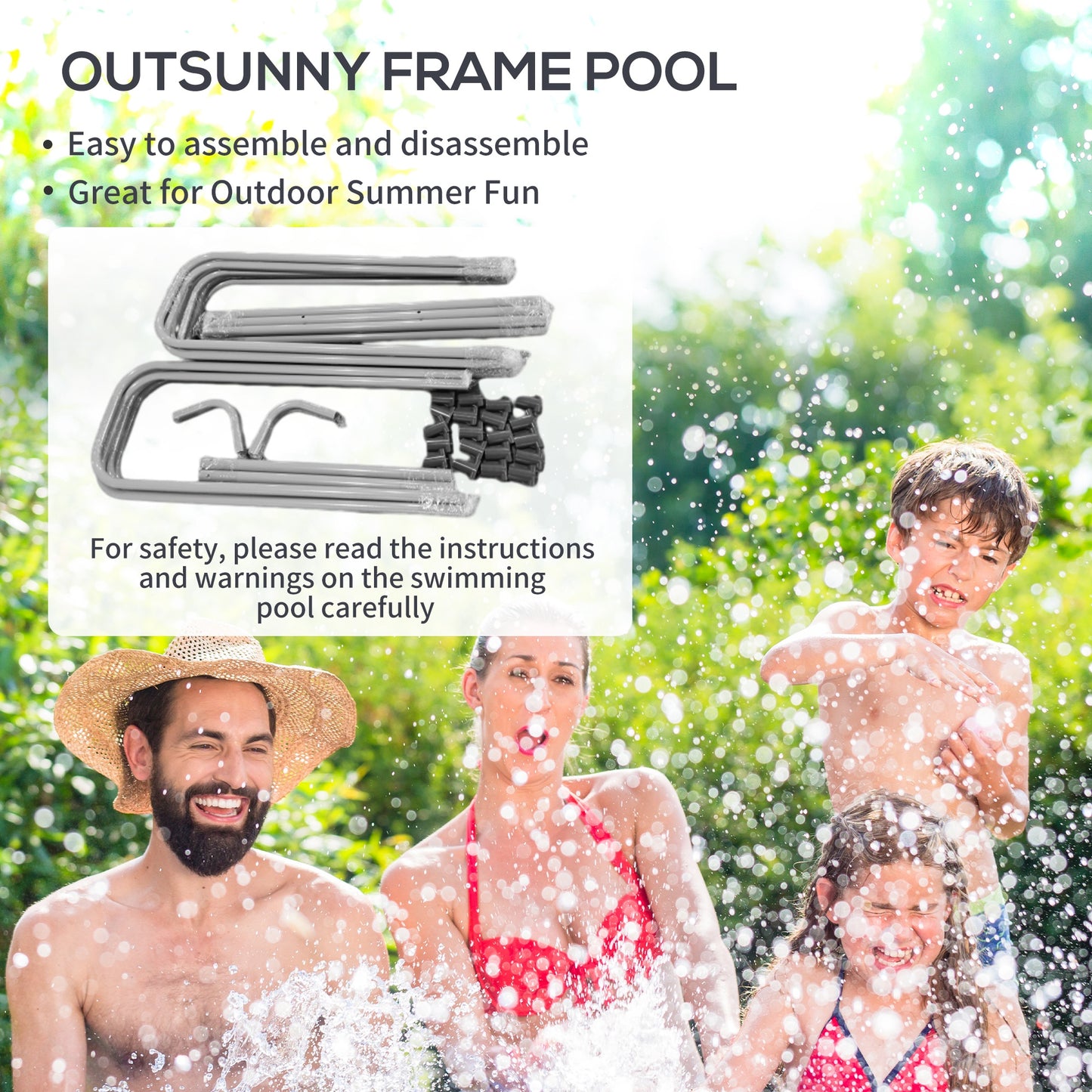Outsunny 207 x 400cm Five-Person Above Ground Swimming Pool, with Ladder - Blue