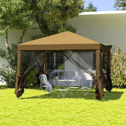 Outsunny 3 x 3Â m Pop Up Gazebo, 420D Garden Tent Canopy with Removable Mesh Sidewall Netting, Carry Bag for Garden Patio Outdoor, Khaki