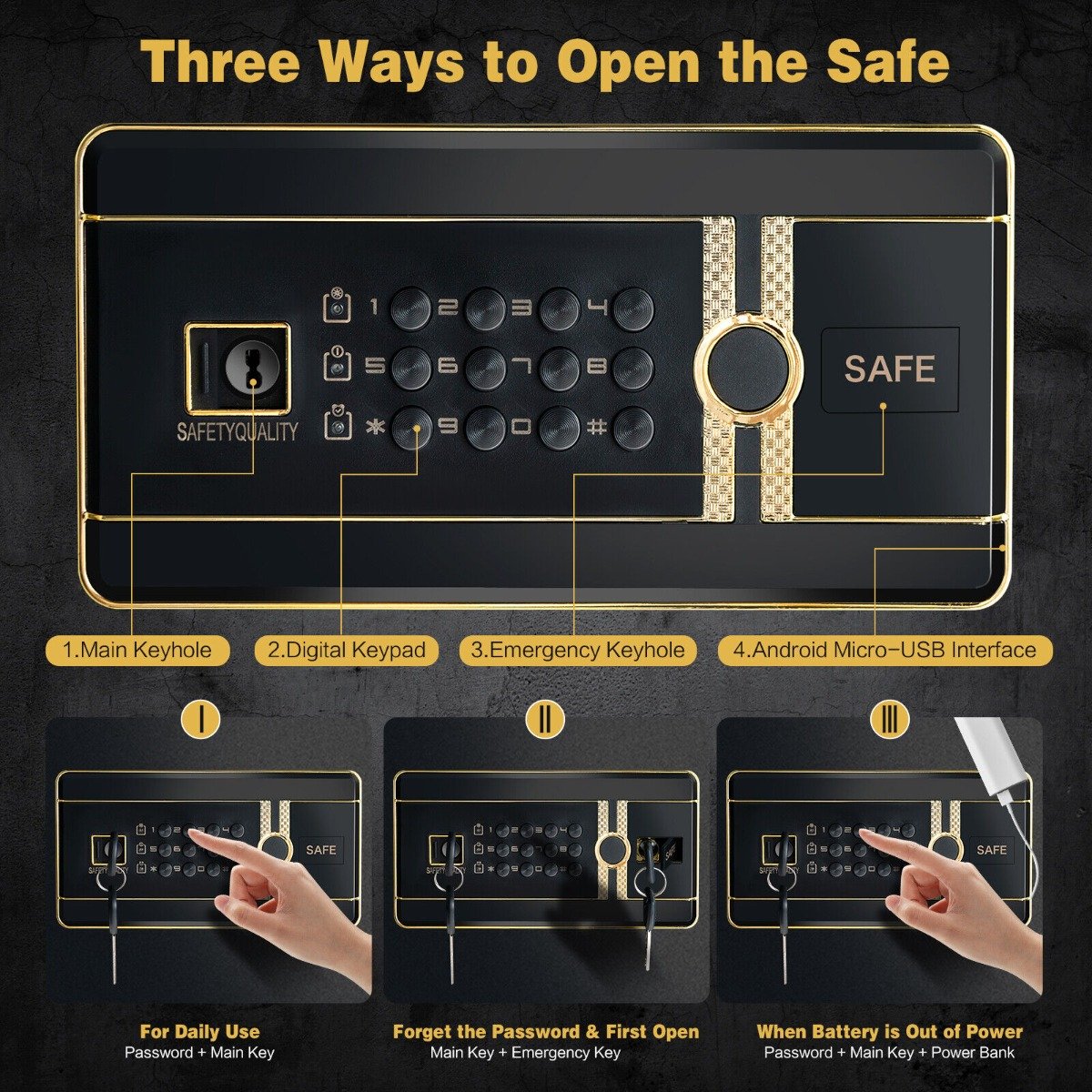 Electronic Safe Box with 3 Opening Ways for Cash Jewelry Deposit-38 x 36 x 58 cm