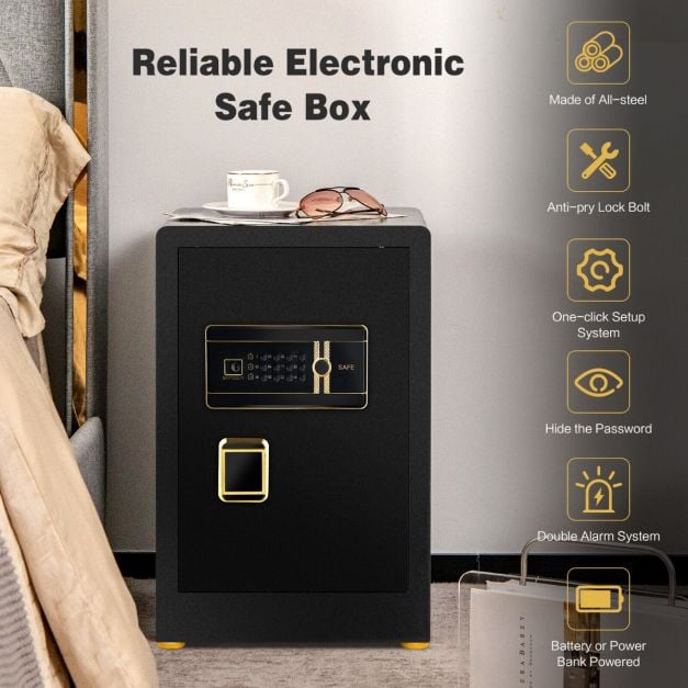 Elektroniczny sejf z 3 możliwościami otwierania do depozytu gotówki i biżuterii – 38 x 36 x 58 cm