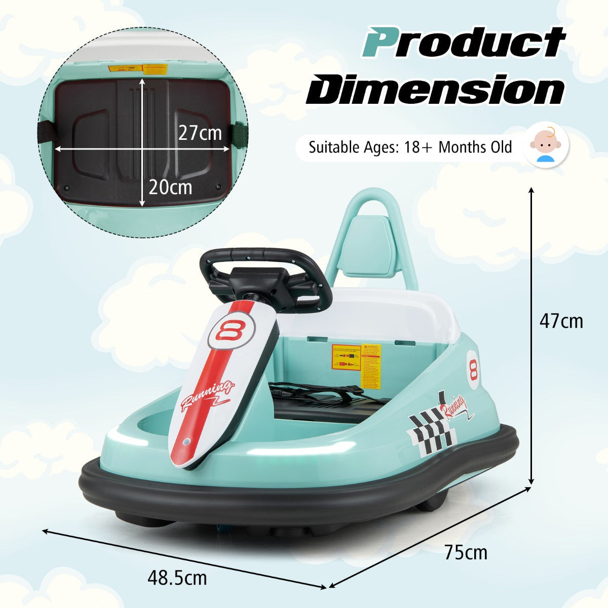 Electric kids Ride-on Bumper Car with 360° Spinning and Dual Motors-Navy