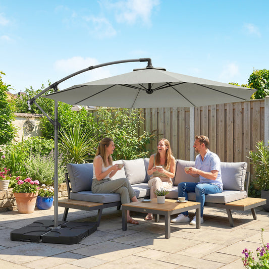 Outsunny 3m Overhanging Parasol in Light Grey, image 2