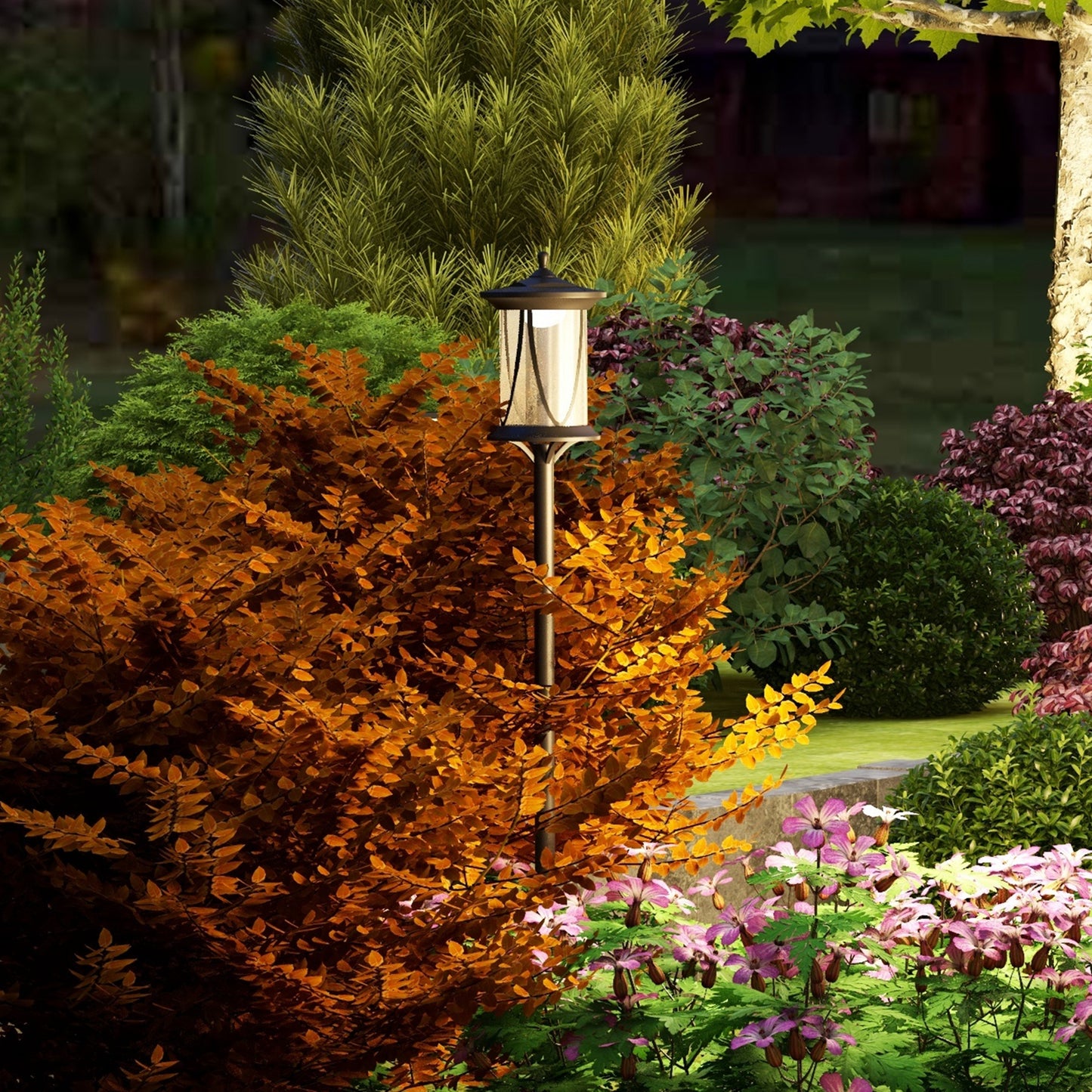 Lampa solarna Outsunny, 1,3 m LED, zewnętrzna lampa uliczna, wodoodporna IP44 do patio, ogrodu, ścieżki, chłodna biel