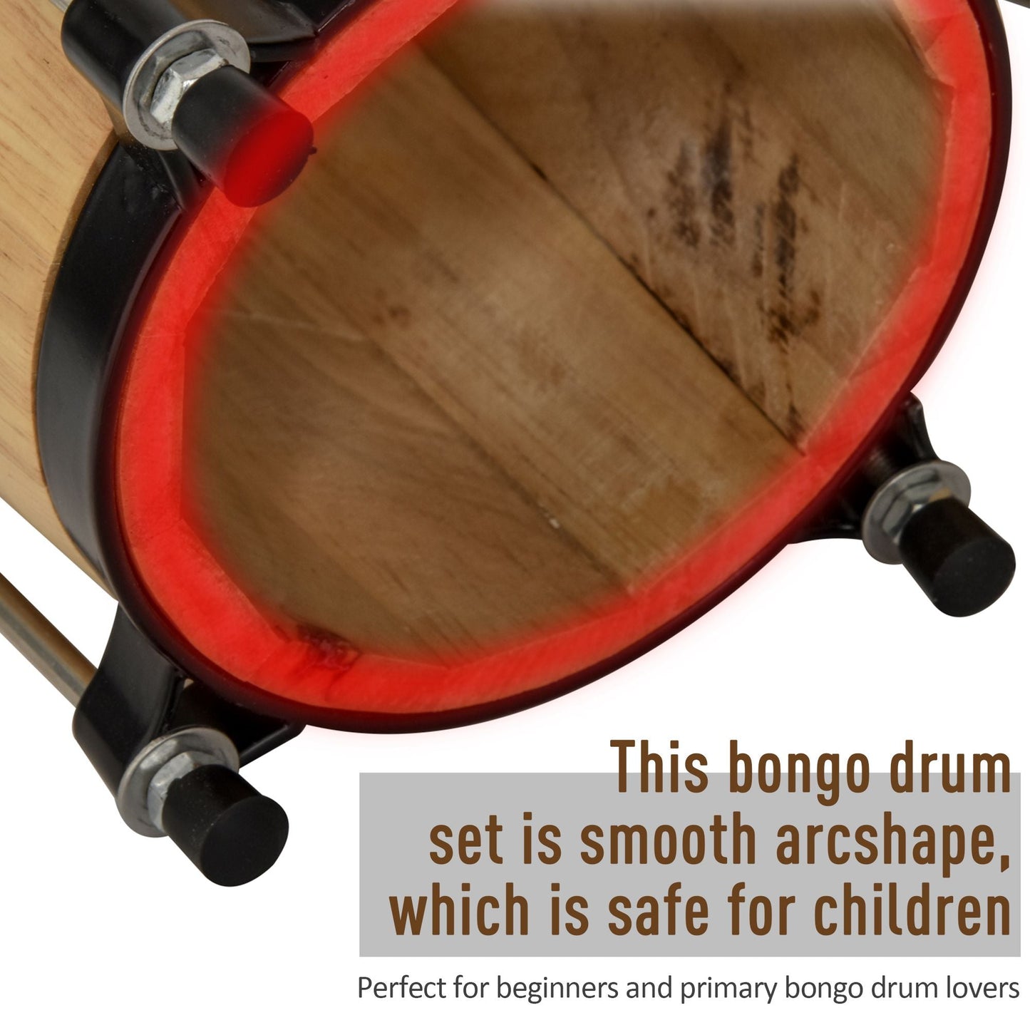 HOMCOM Wooden Bongo Drum Set 7.75" & 7" w/ Drum Head, Percussion Instrument, Drums, Tuning Wrench For Adults Beginners