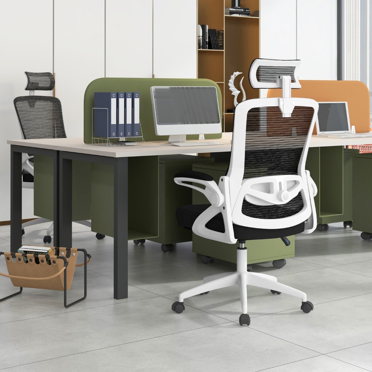 Ergonomiczny fotel biurowy z regulowanym podparciem lędźwiowym - biały