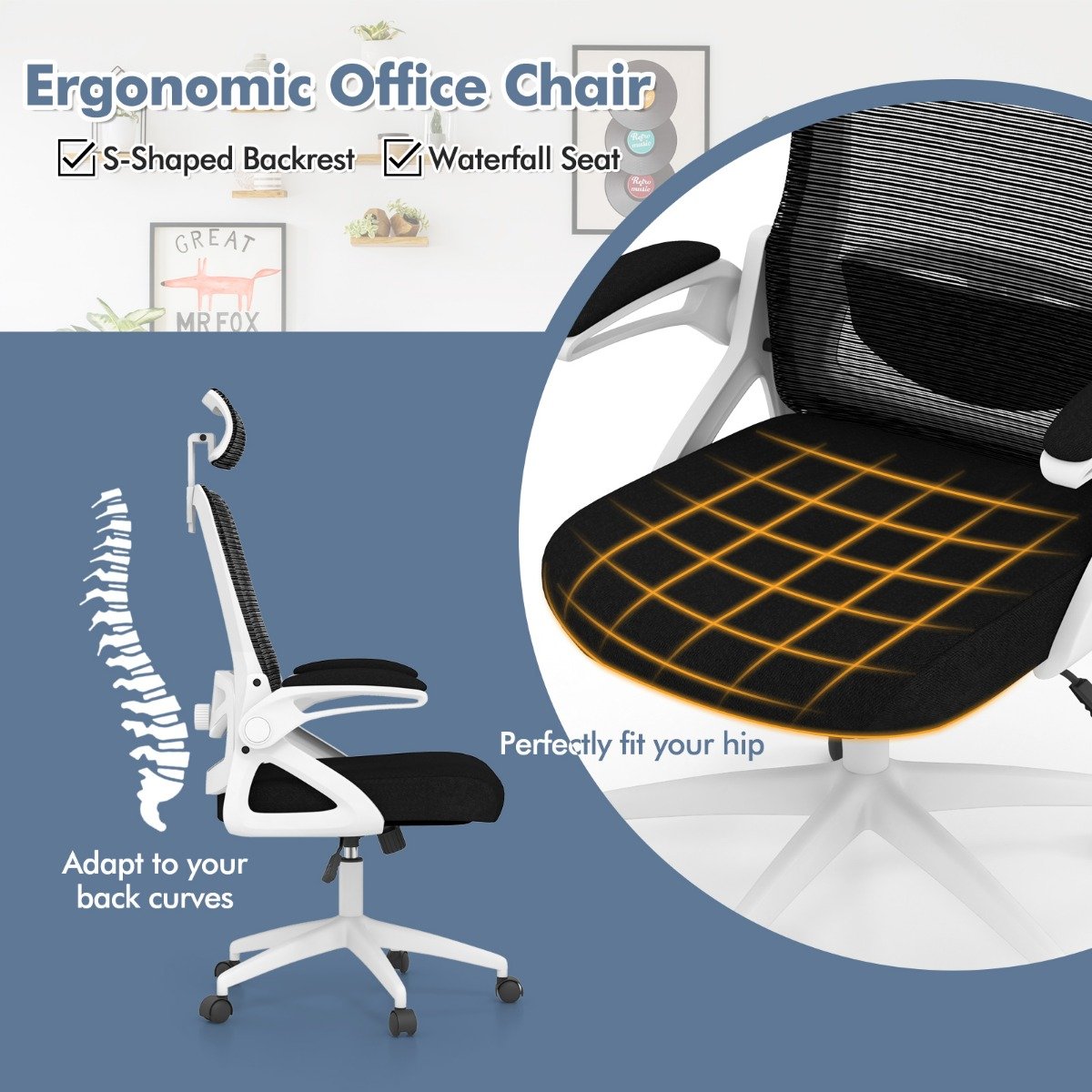 Ergonomiczny fotel biurowy z regulowanym podparciem lędźwiowym - biały