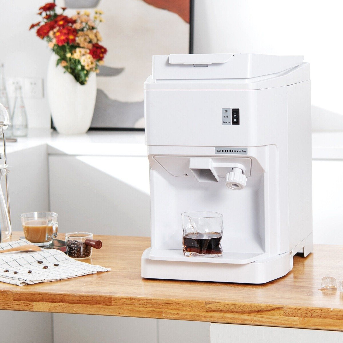 350W Ice Size Adjustable Commercial Electric Ice Crusher for Home Restaurant-White