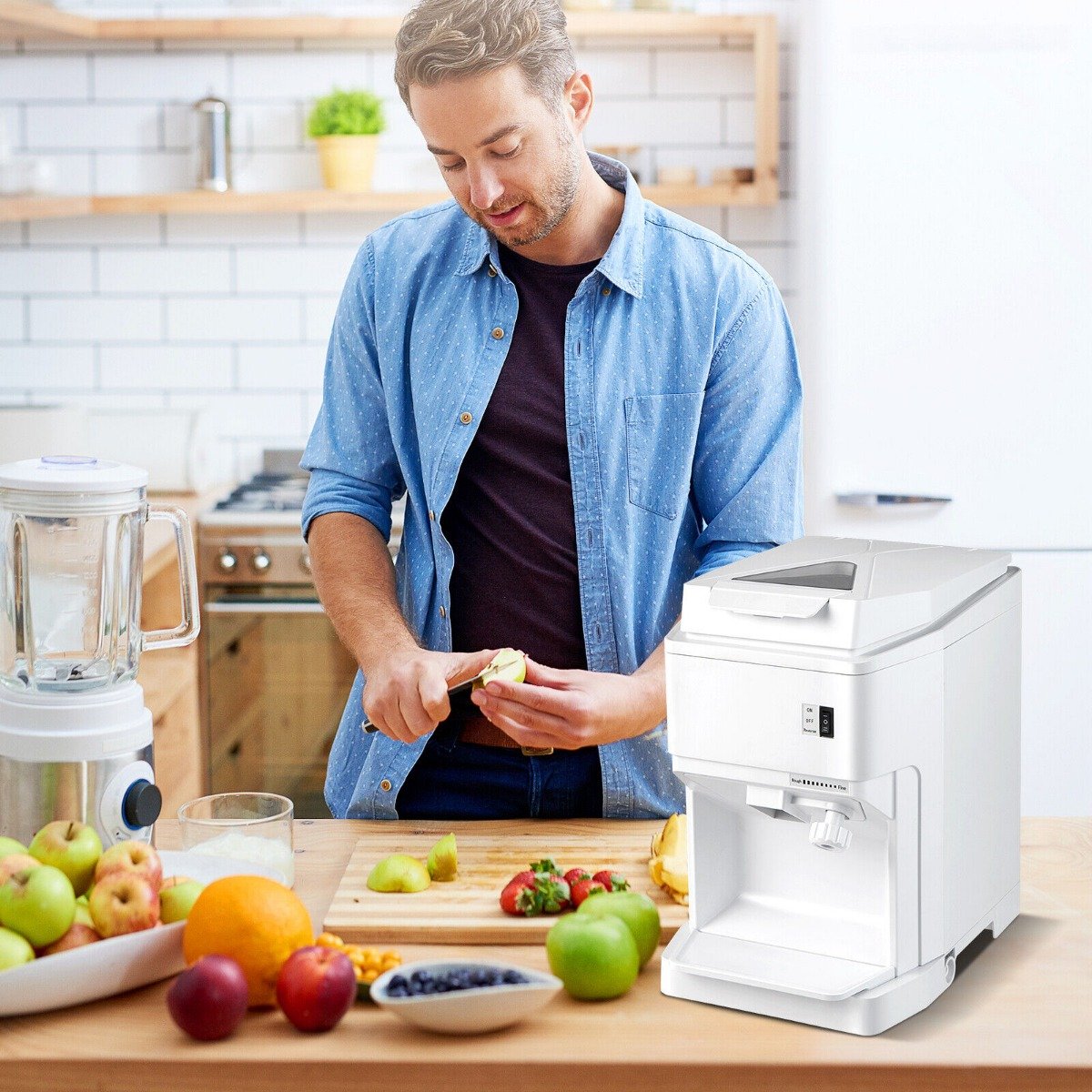 350W Ice Size Adjustable Commercial Electric Ice Crusher for Home Restaurant-White