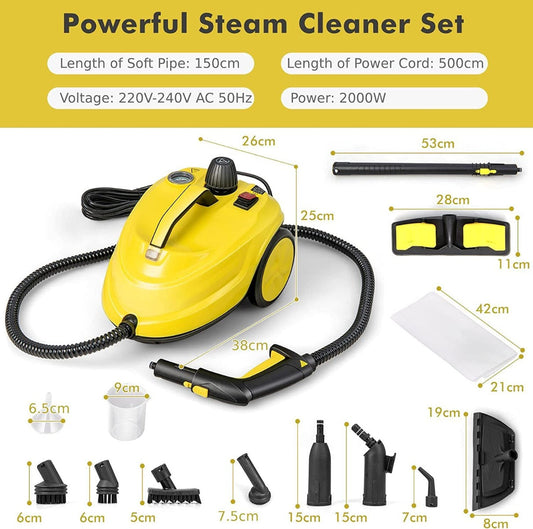2000W 1.8L Multipurpose Adjustable Steam Cleaner with 13 Accessories