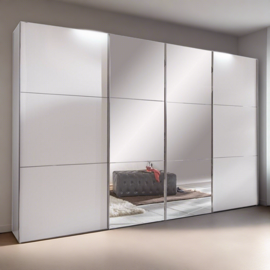 Sliding Wardrobe LANDSCAPE 4 Door Mirrored Wardrobe White 300cm