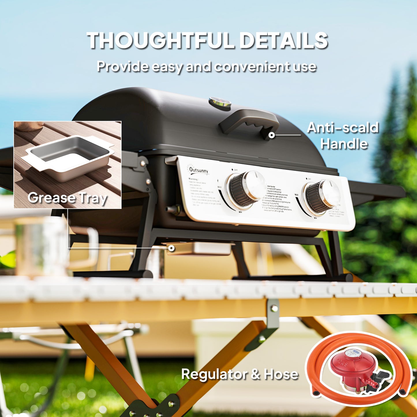 Dwupalnikowy kompaktowy grill gazowy Outsunny – czarny