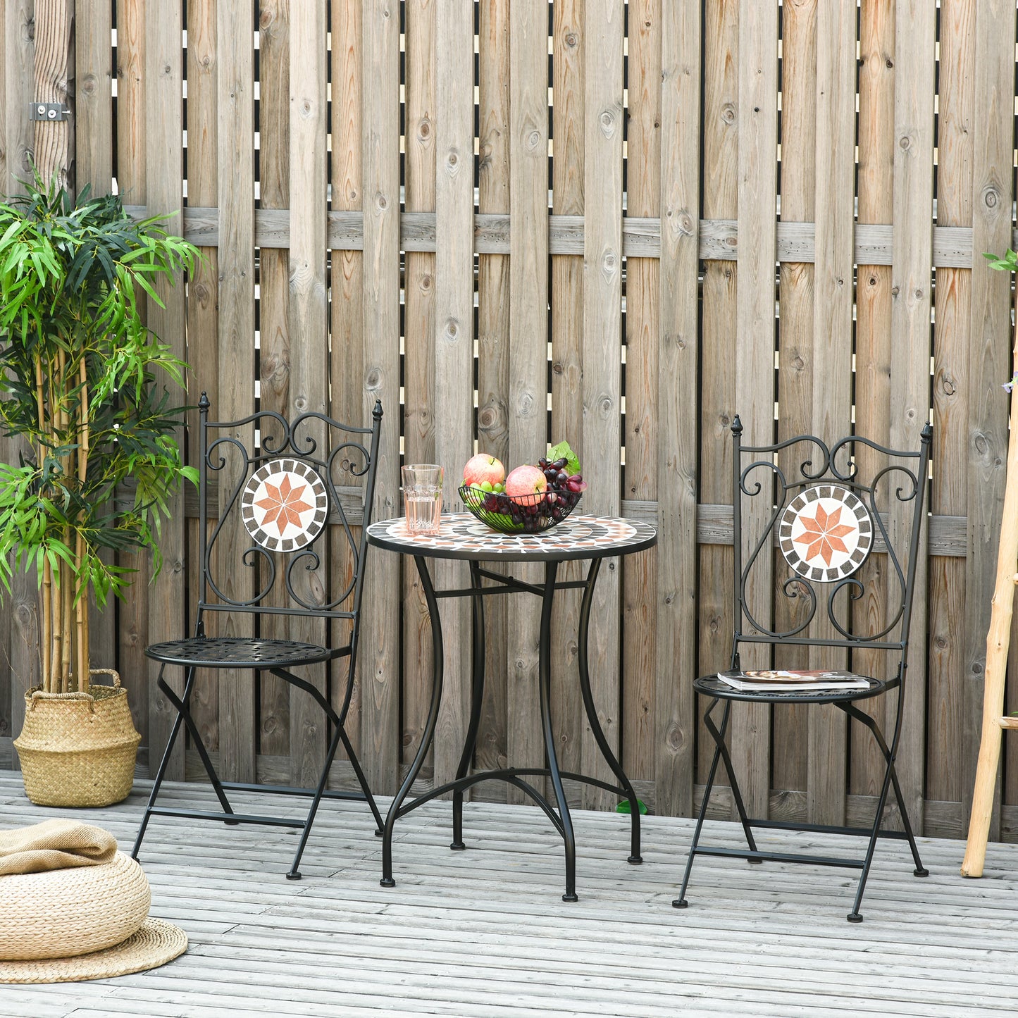 Outsunny Three-Piece Mosaic Bistro Table Set - Multicoloured