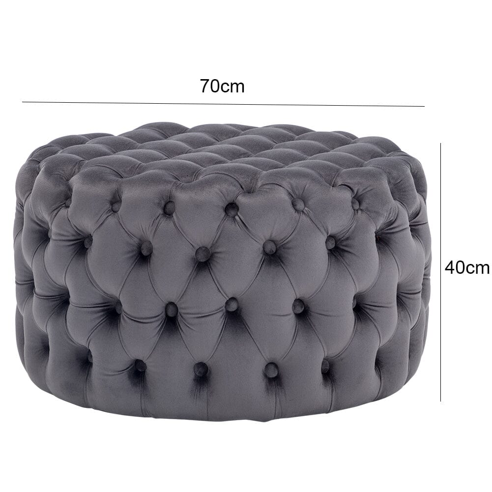 Round Velvet Upholstered Buttoned Footstool