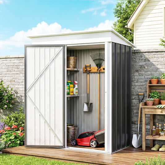 Outsunny Metal Garden Shed, Outdoor Lean-to Shed for Tool Motor Bike, with Adjustable Shelf, Lock, Gloves, 5'x3'x6', Dark Grey